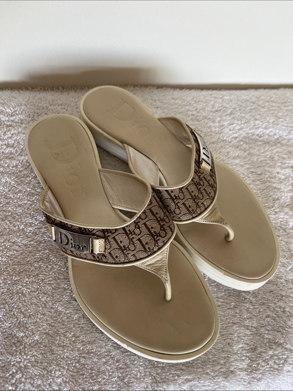 Dior Brown Beige Monogram Thong Sandals